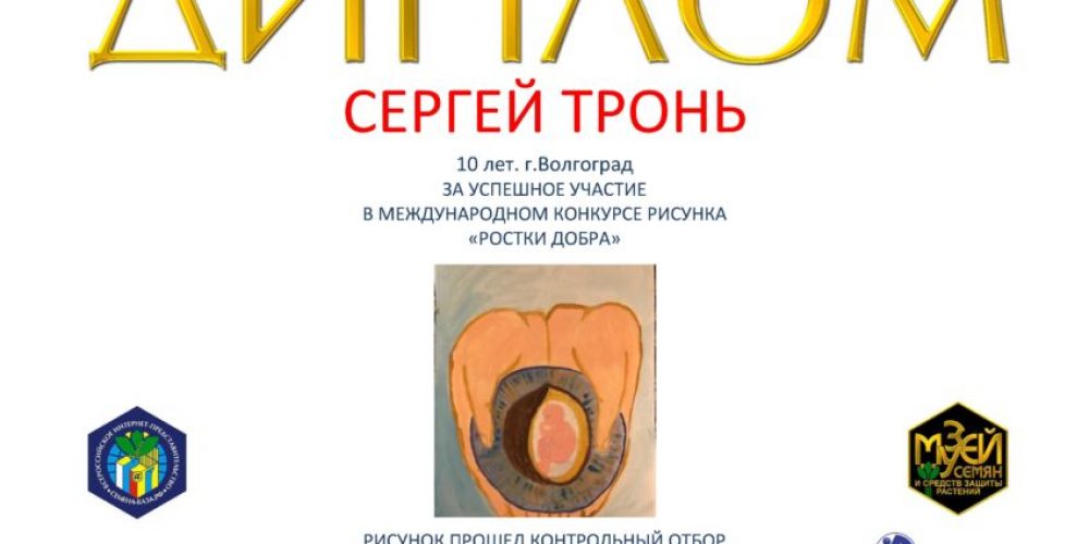 Диплом за участие в конкурсе «Ростки Добра 2016». Памятник «СЕМЯМИРА»