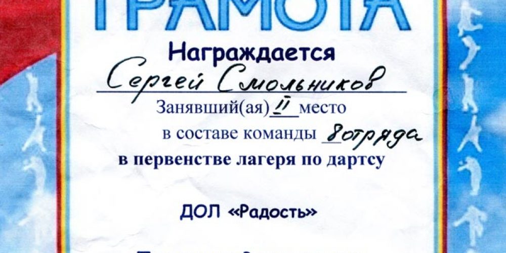 2 место в составе команды в первенстве по дартсу